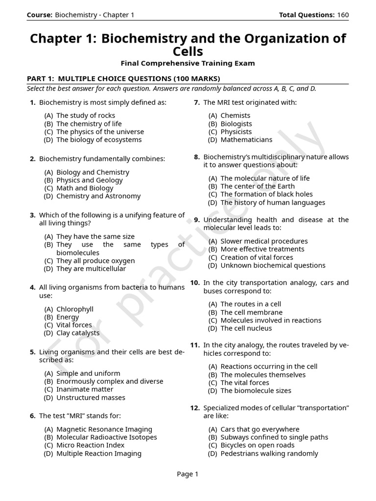 Chapter 1 Biochemistry Exam | PDF | Macromolecules | Nucleic Acids