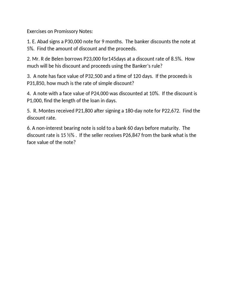Exercises On Promissory Notes | PDF