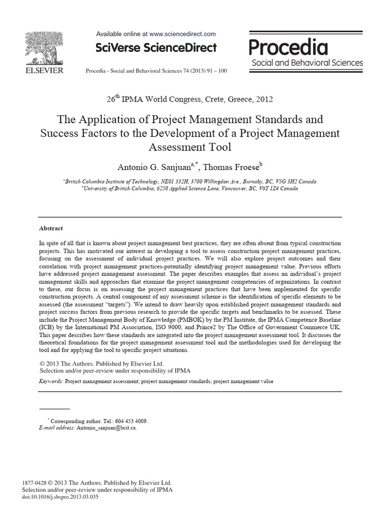 The Application of Project Management Standards An | PDF | Performance ...