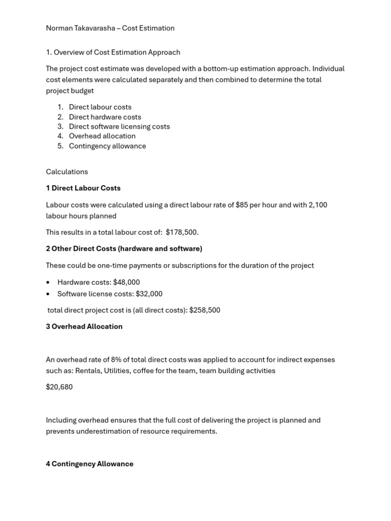 Cost Estimation Project | PDF