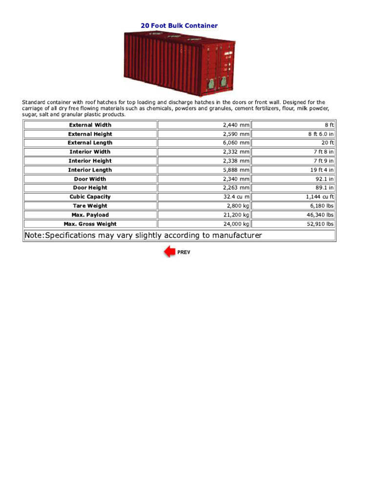 20 Foot Bulk Container | PDF