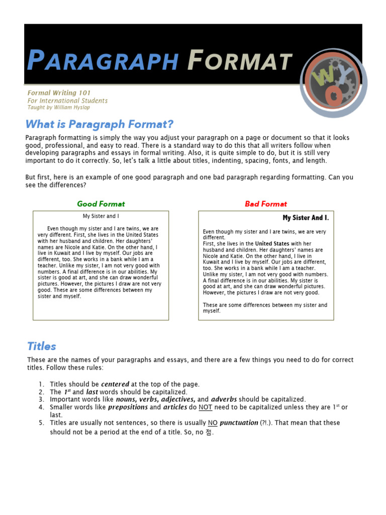 Paragraph Format Worksheet | PDF | Typefaces | Sentence (Linguistics)