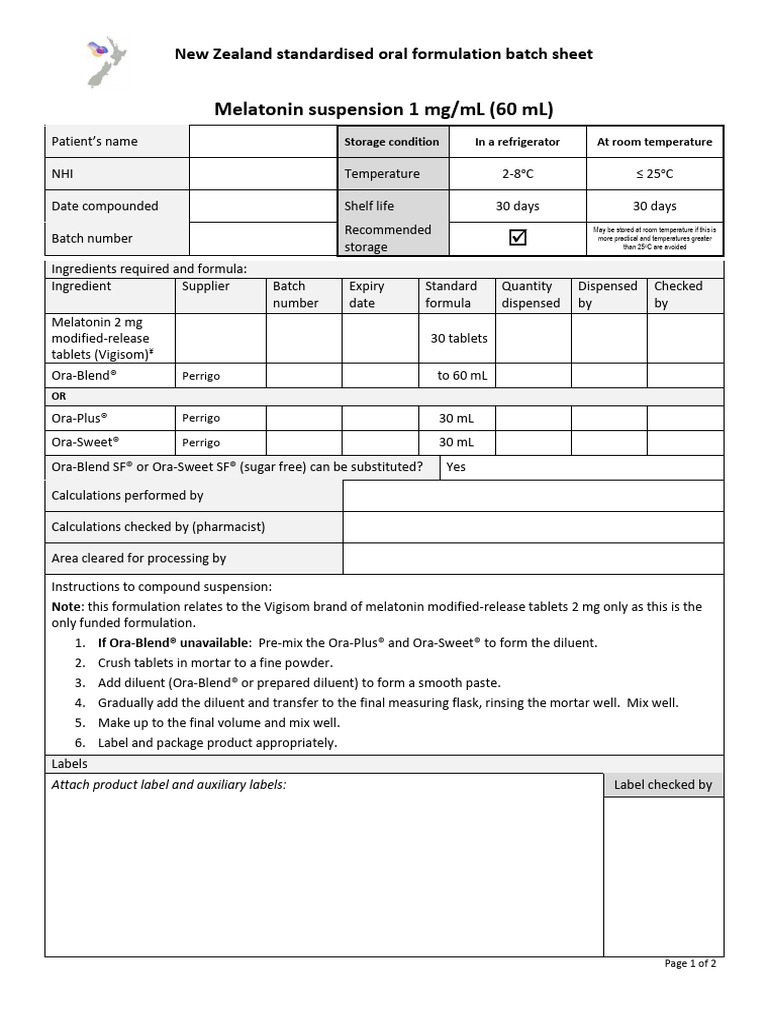 NZSOF Melatonin 1mg-ML | PDF | Pharmaceutical Formulation | Tablet ...