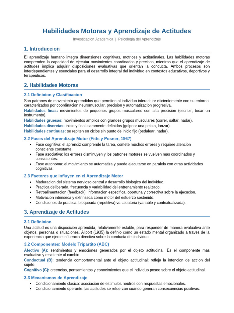 Habilidades Motoras Actitudes | PDF | Aprendizaje | Actitud (psicología)
