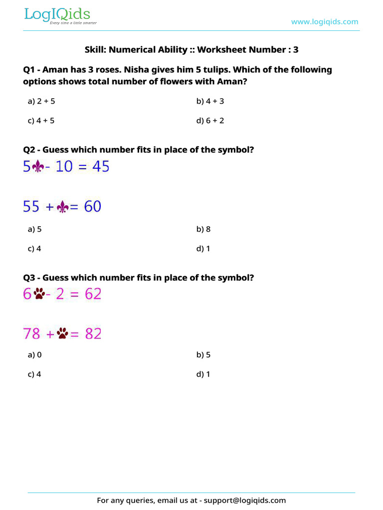 Skill: Numerical Ability:: Worksheet Number: 3 Skill: Numerical Ability ...