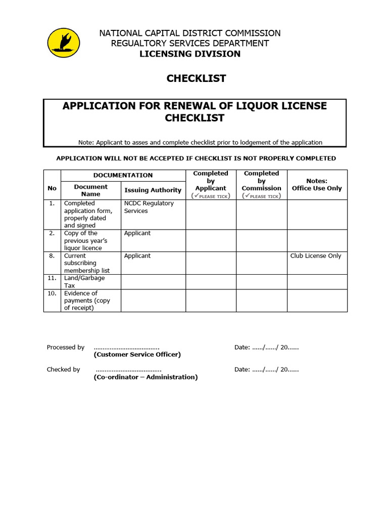 Checklist Liquor Renewal | PDF