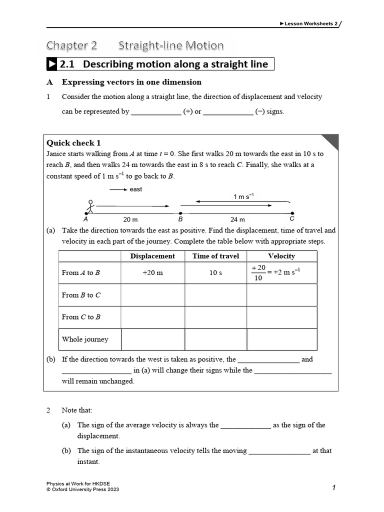 Lesson WS Ch2 | PDF | Acceleration | Velocity