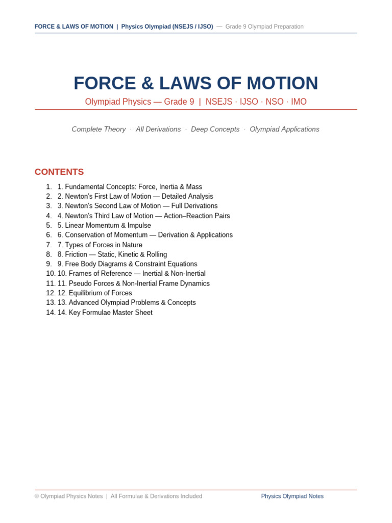 Force Laws of Motion Olympiad | PDF | Force | Momentum