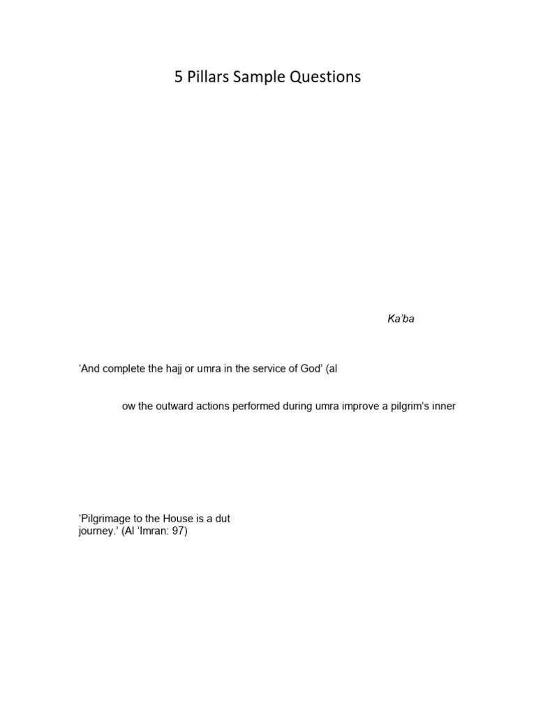 5 Pillars Sample Qs | PDF | Hajj | Sharia