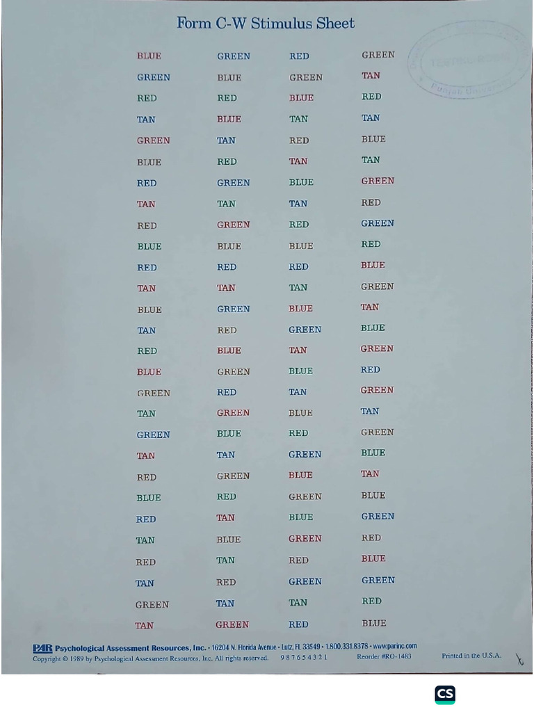 Stroop Forms | PDF