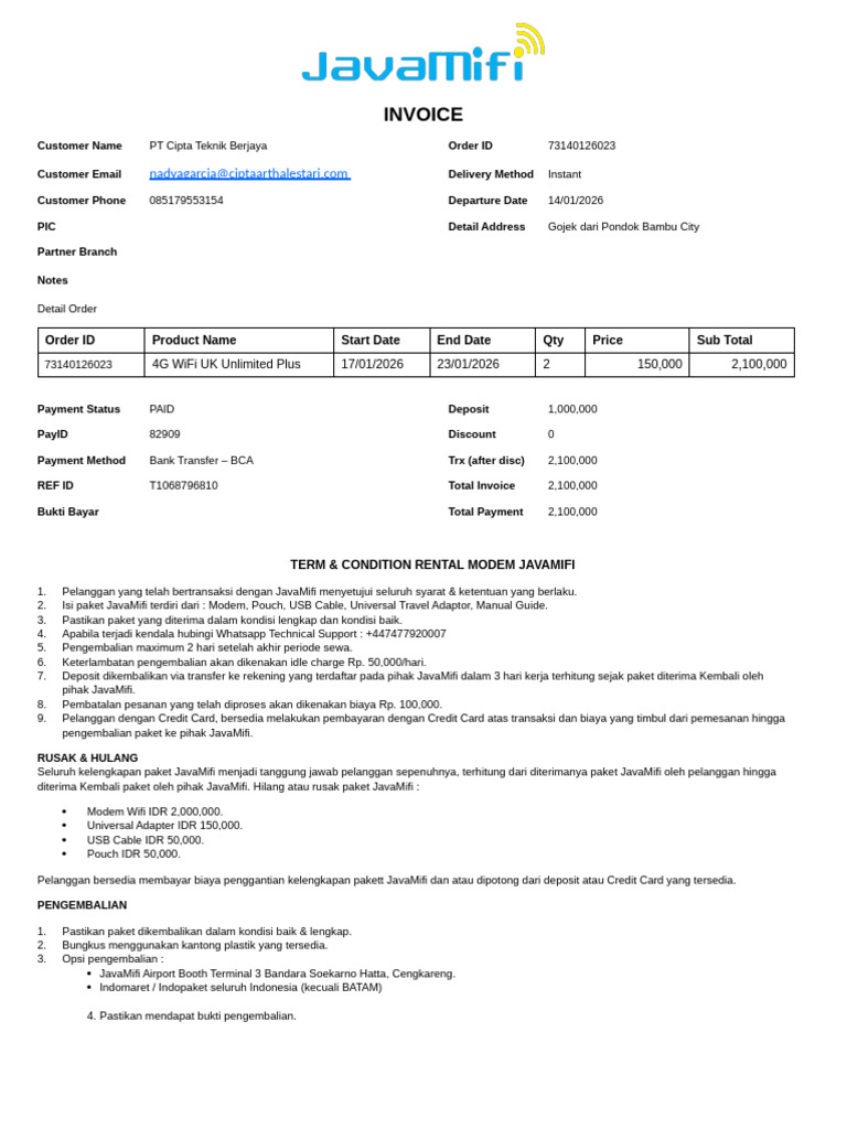 INVOICE Java Mifi | PDF