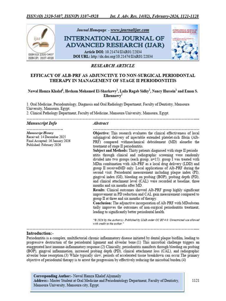 Efficacy of Alb-Prf As Adjunctive To Non-Surgical Periodontal Therapy ...