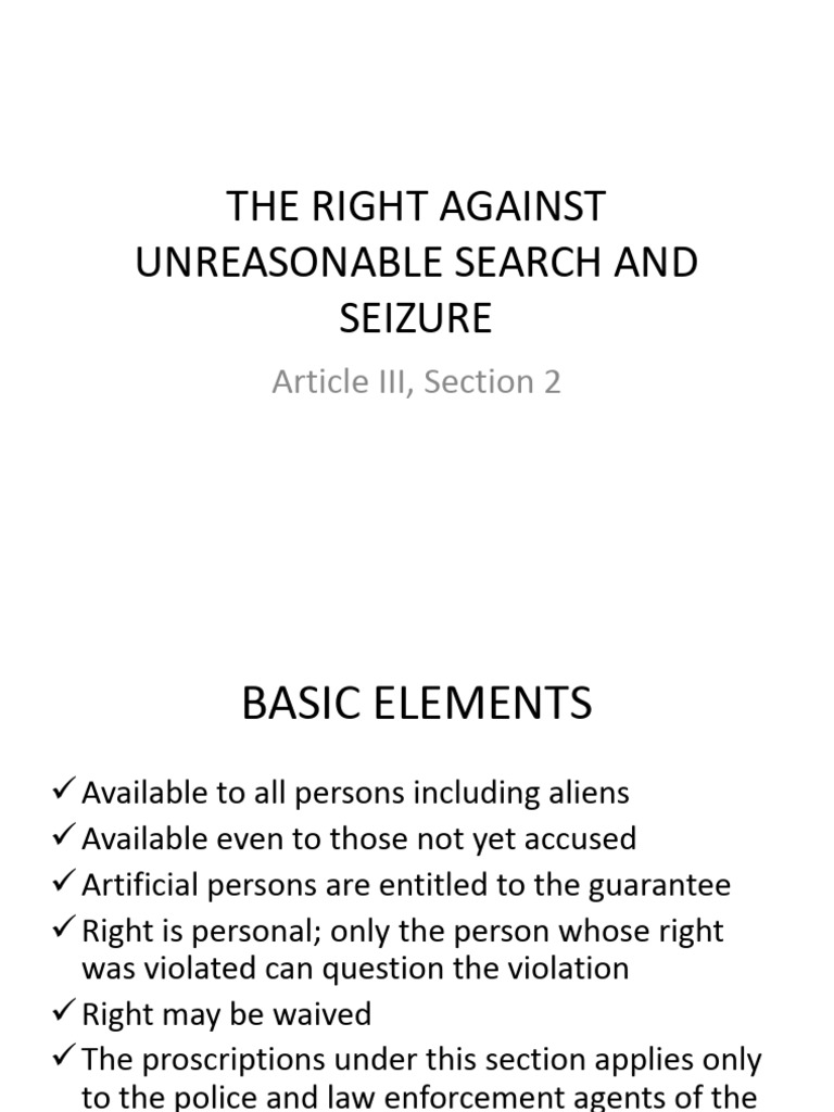 The Right Against Unreasonable Search and Seizure | PDF | Search ...