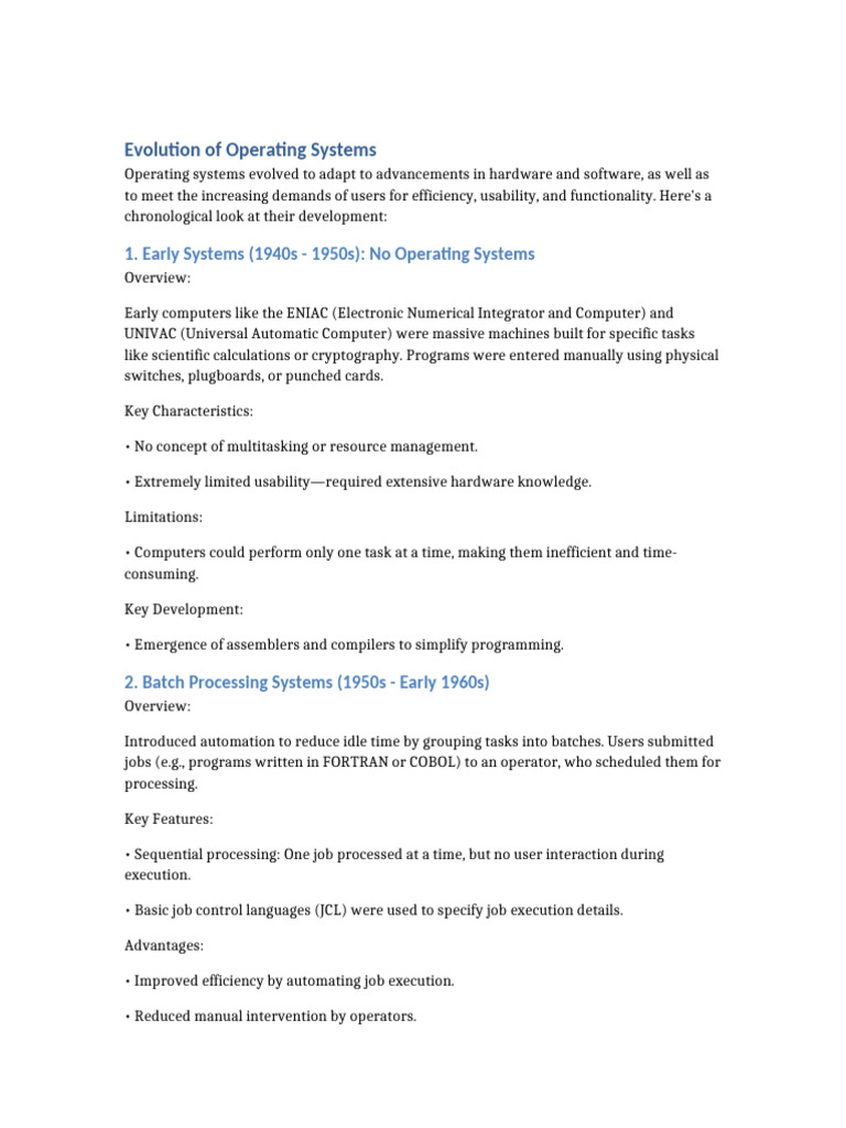 Evolution of Operating Systems | PDF | Operating System | Computer Program