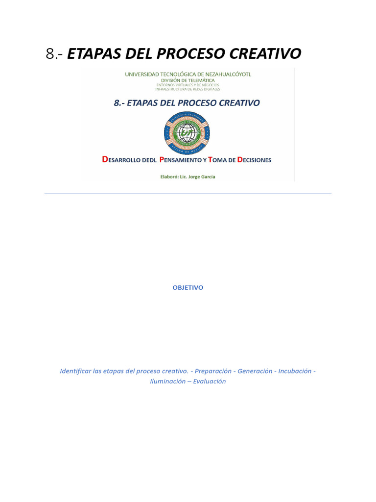 Etapas Del Proceso Creativo | PDF | Creatividad | El pensamiento de diseño