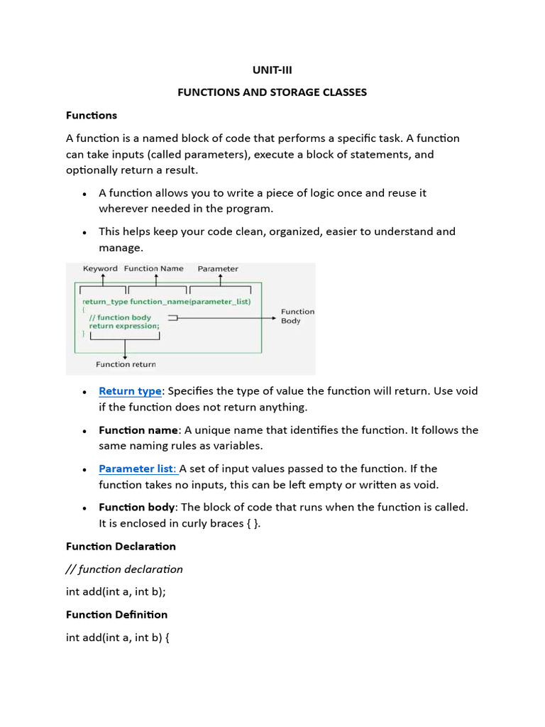 UNIT 3 Notes - C Programming | PDF | Parameter (Computer Programming ...