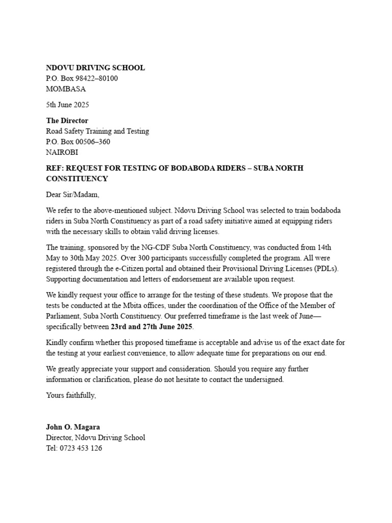 Suba Test Request Letter | PDF