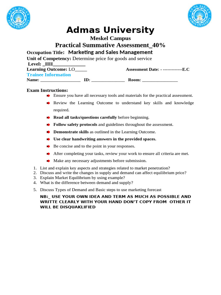 TVET Practical Assessment Templates | PDF