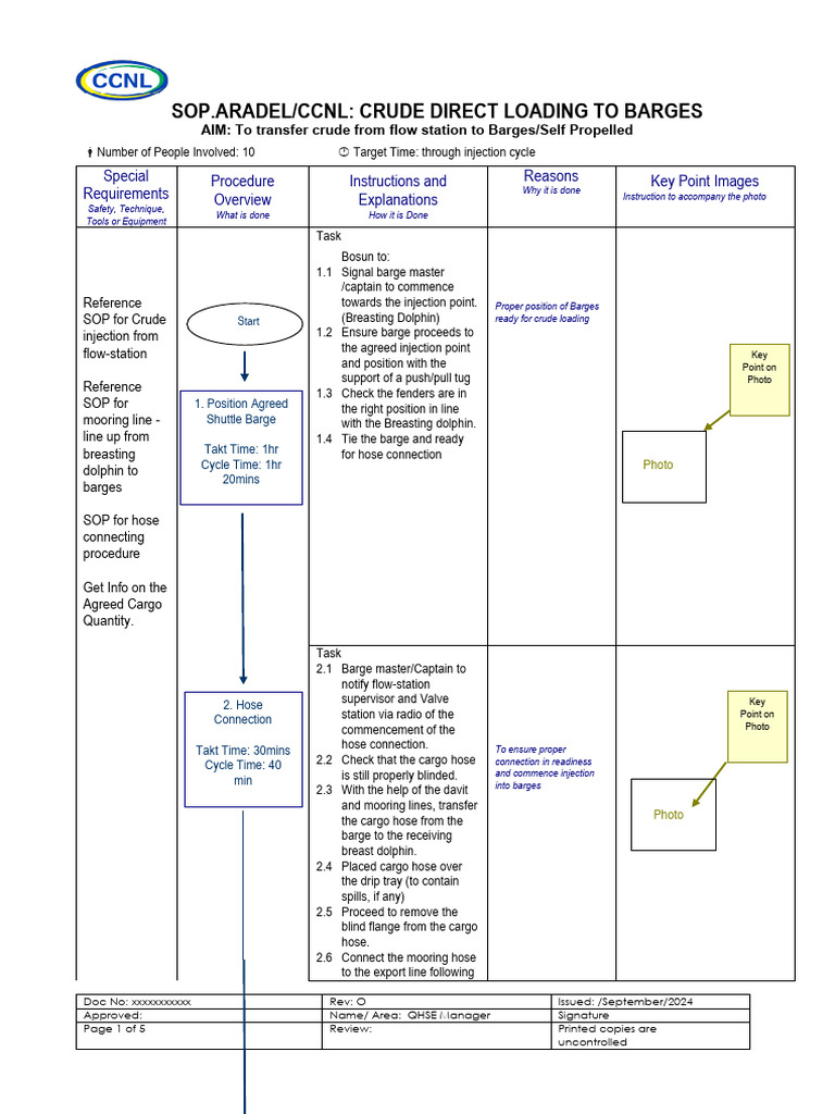 SOP For Flow Station Direct Crude Loading To Shuttle Barges | PDF