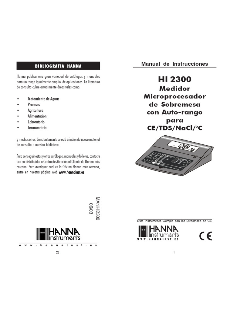 Cundictivimetro y Temp Hi 2300 | PDF | Calibración | Electricidad