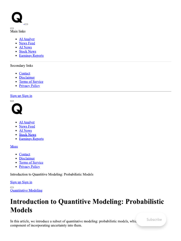 Introduction To Quantitive Modeling - Probabilistic Models | PDF