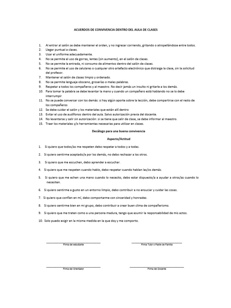 Acuerdos de Convivencia Dentro Del Salón de Clases 2025-2026 s1 | PDF