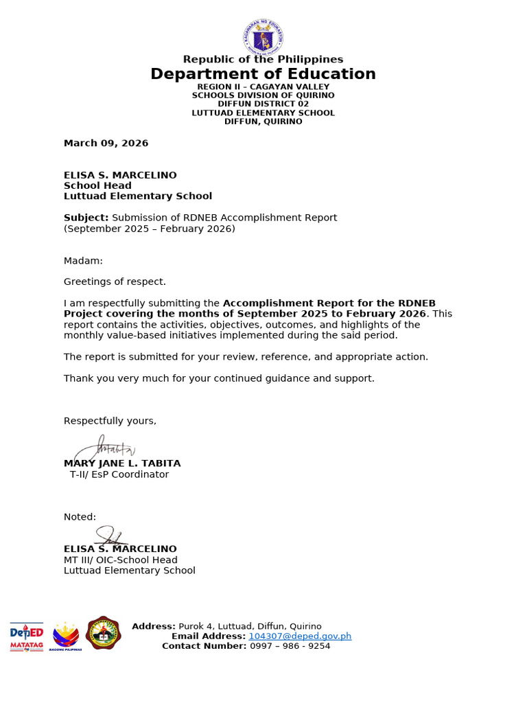 PROJECT RDNEB Accomplishment Report | PDF