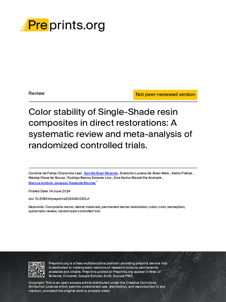 Color Stability of Single-Shade Resin Composites i | PDF | Systematic ...