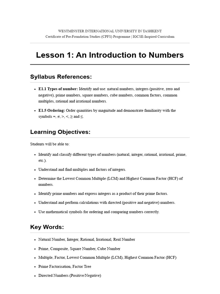 Lesson 1 - An Introduction To Numbers | PDF | Numbers | Prime Number