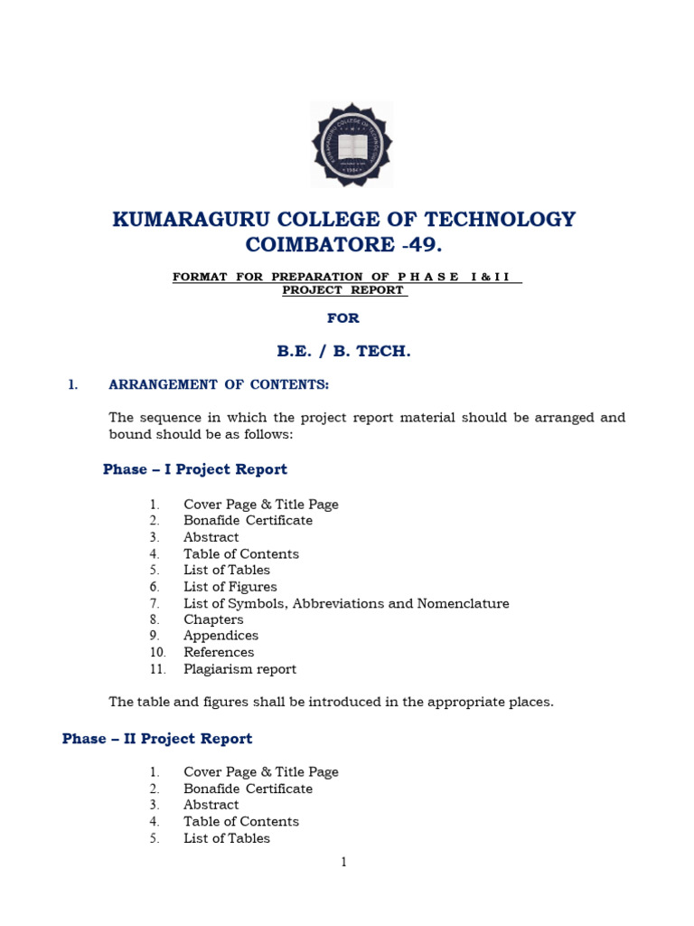 KCT UG Phase I - II Project Report -Thesis Guidelines and Format | PDF ...
