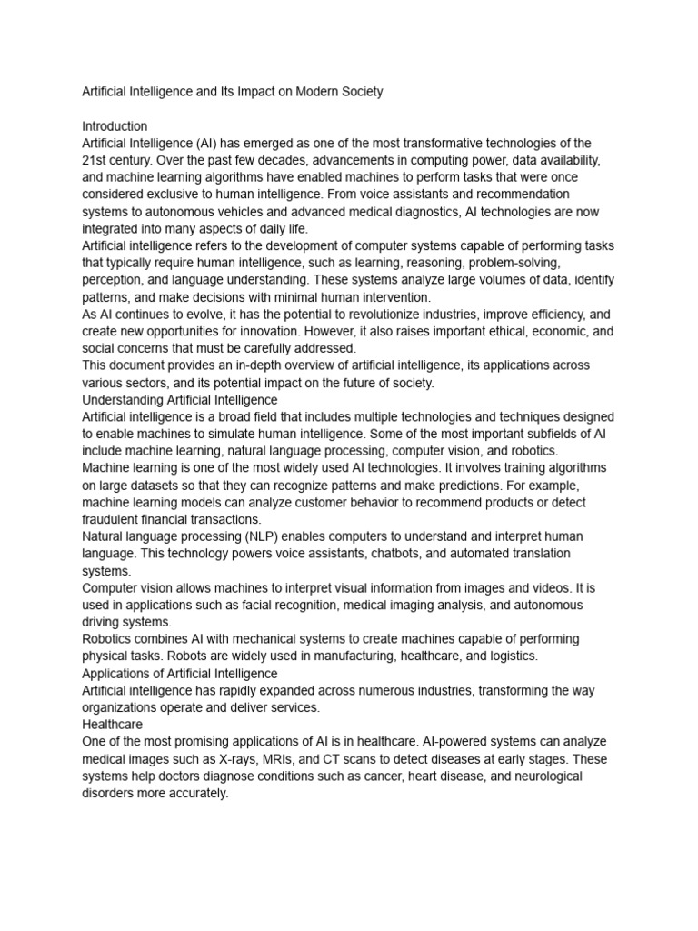 Artificial Intelligence and Its Impact On Modern Society | PDF ...