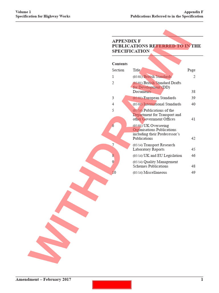 SHW Appendix F - Publications Referred to in the Specification ...