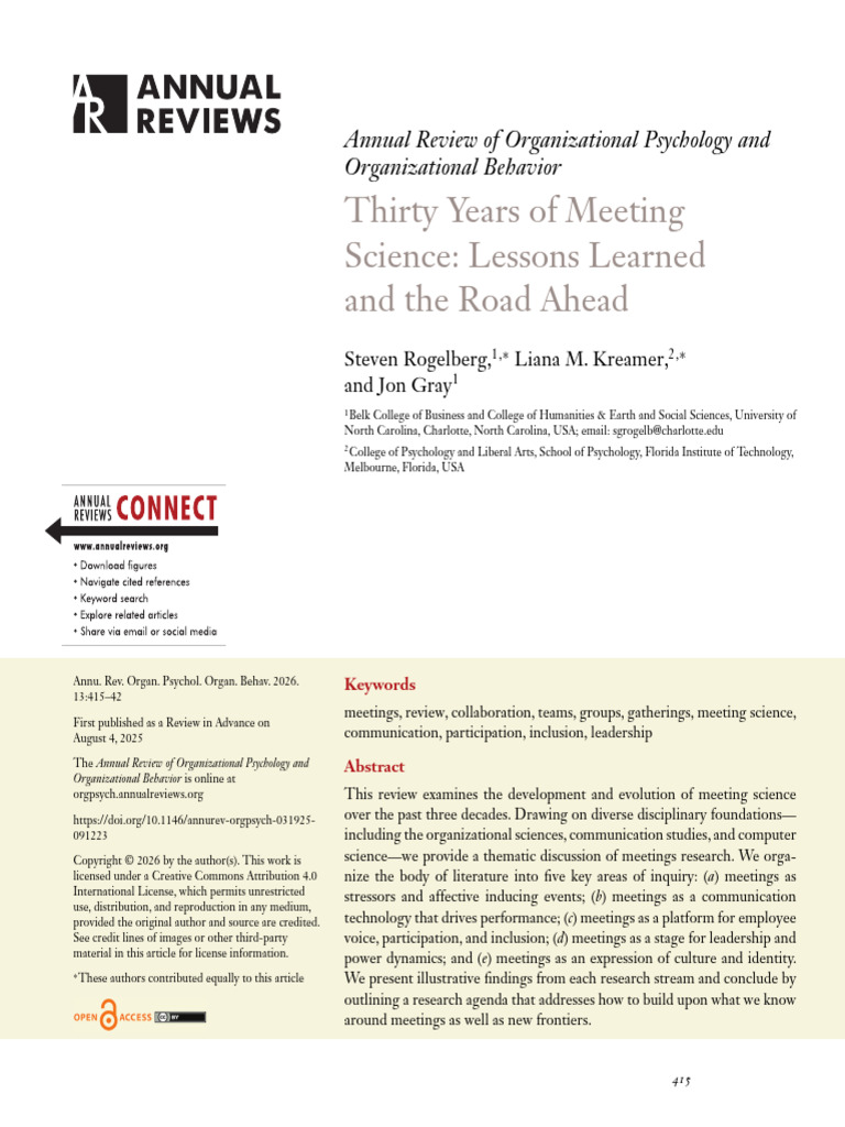 2026 - AR - Thirty Years of Meeting Science | PDF | Science | Sociology