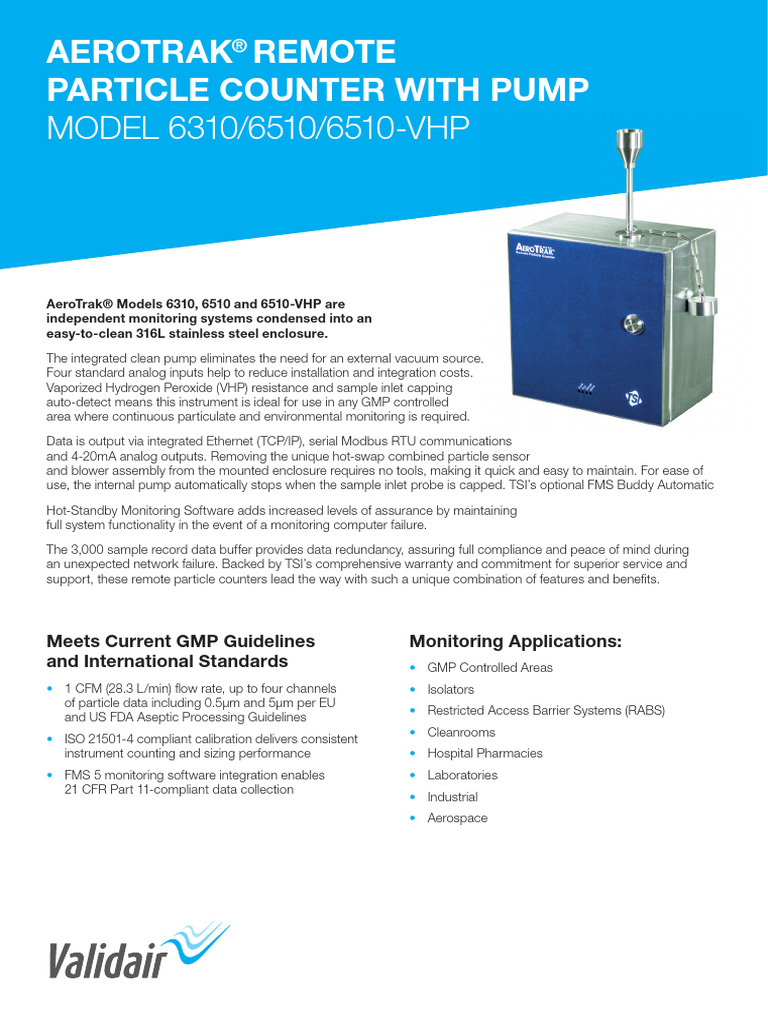AeroTrak 6150 Remote Datenblatt Data Sheet RWP Model 6310 6510 1 | PDF