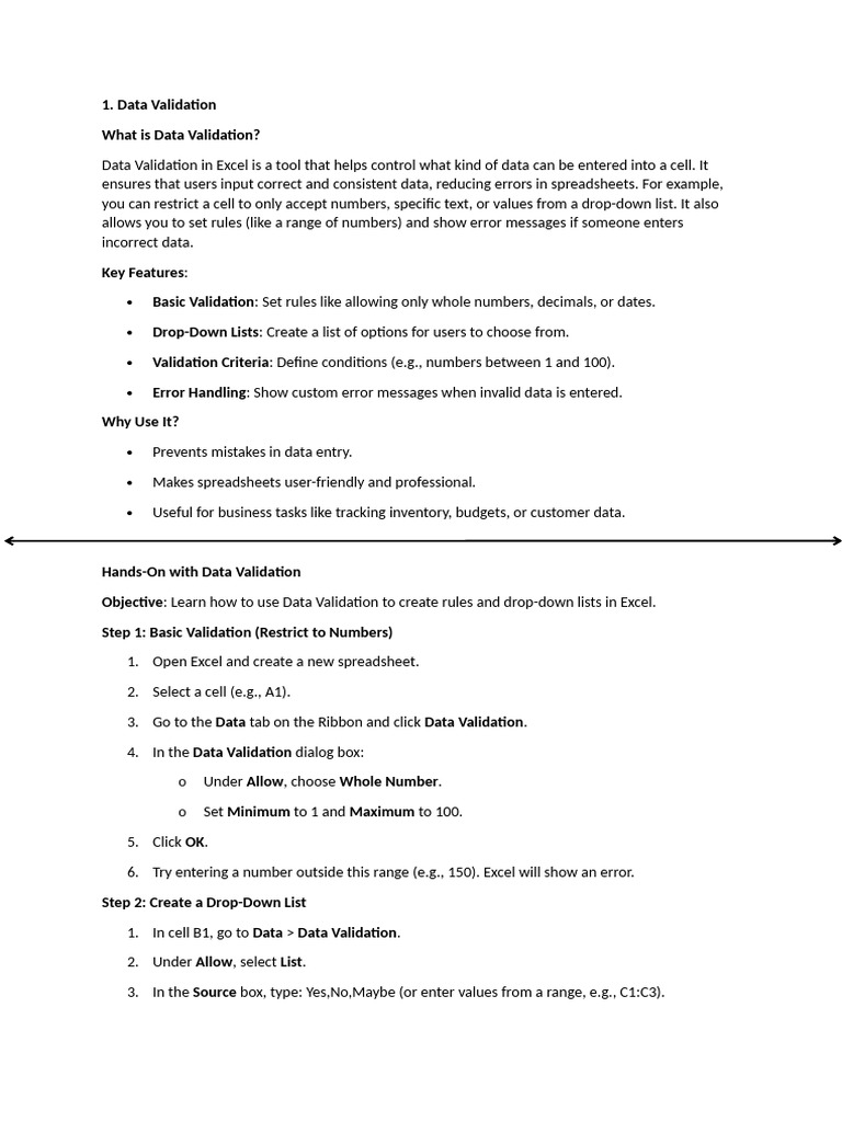 Data Validation. Logical and If Function Notes | PDF | Microsoft Excel ...