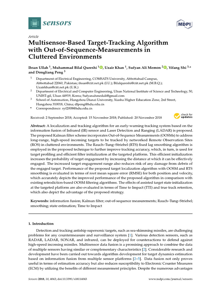 Multisensor Based Target Tracking Algorithm With Out of Sequence ...
