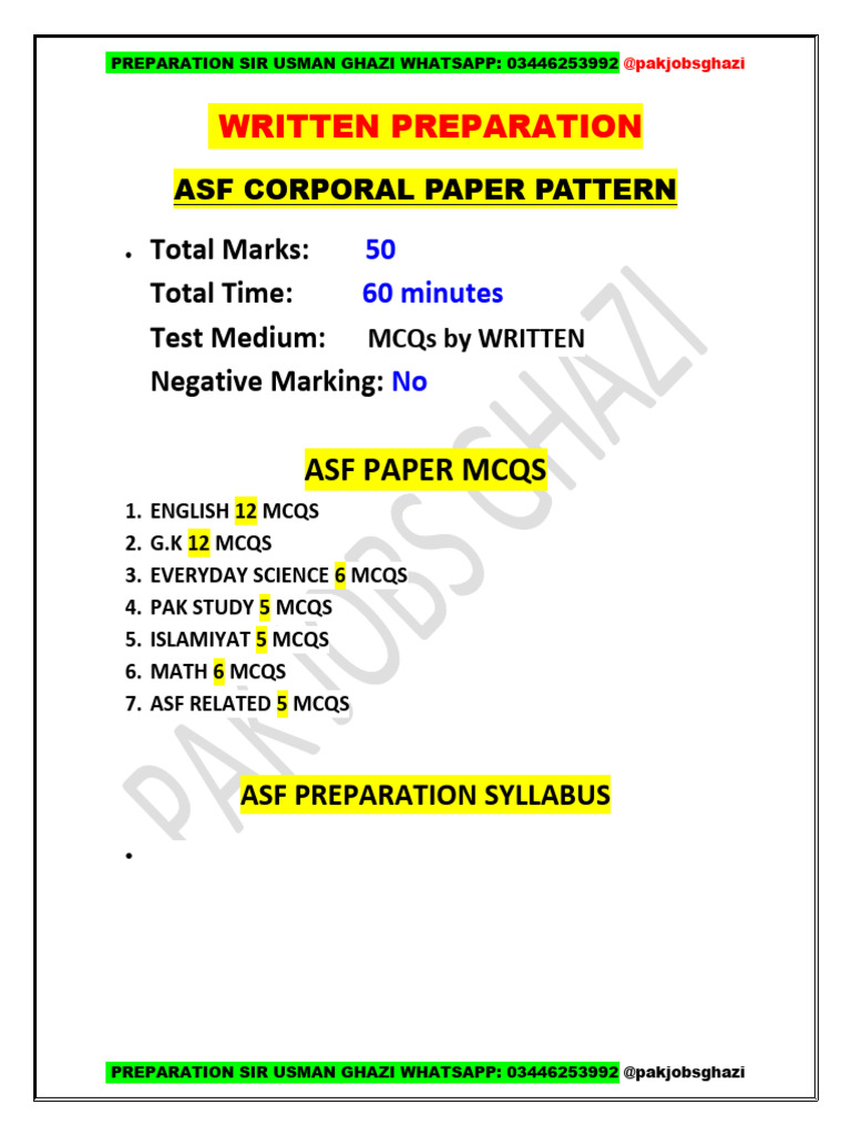 Asf Corporal Syllabus 1 | PDF