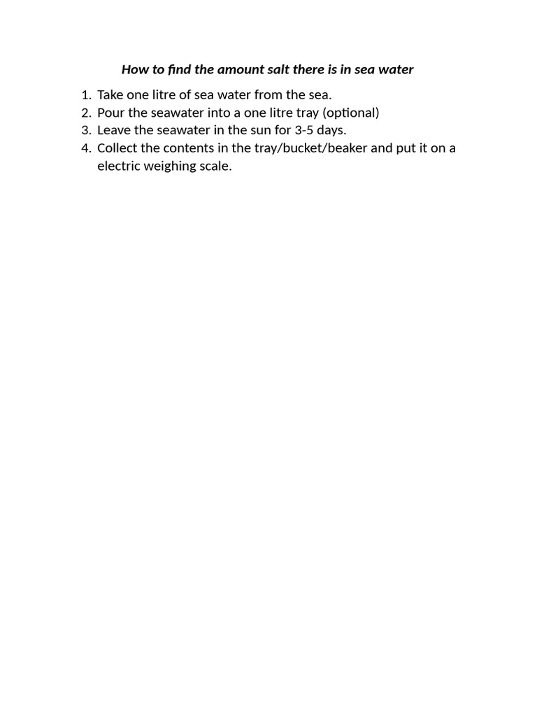 How To Find The Amount Salt There Is in Sea Water | PDF