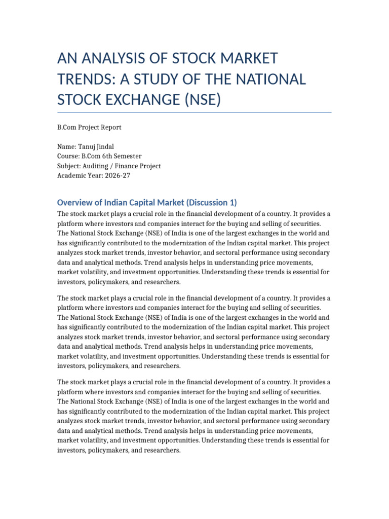 NSE Stock Market Project Report 100 Pages | PDF | Market Trend | Stock ...