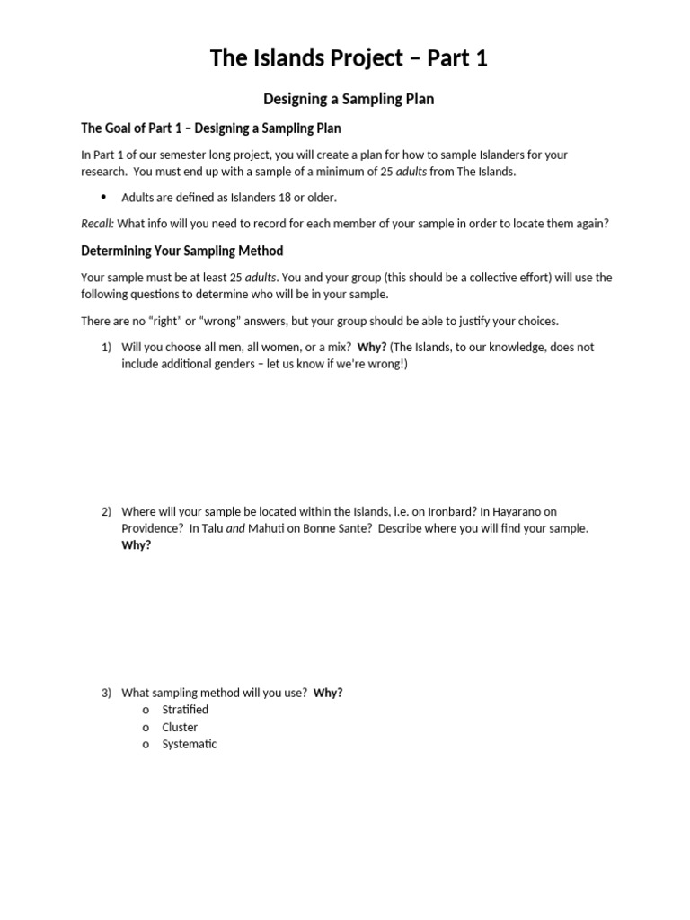 The Islands Project - Part 1 | PDF | Sampling (Statistics) | Scientific ...