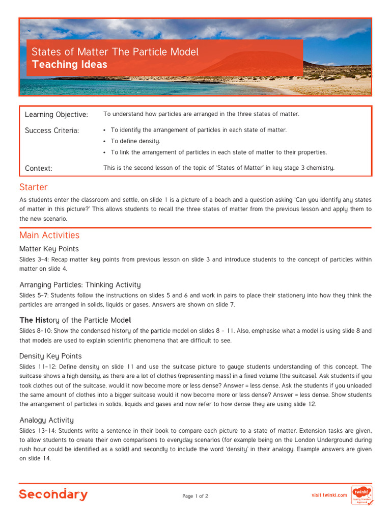 The Particle Model Teaching Ideas | PDF | Gases | Matter