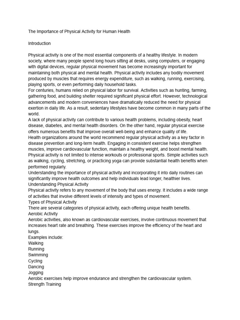 The Importance of Physical Activity For Human Health | PDF | Strength ...