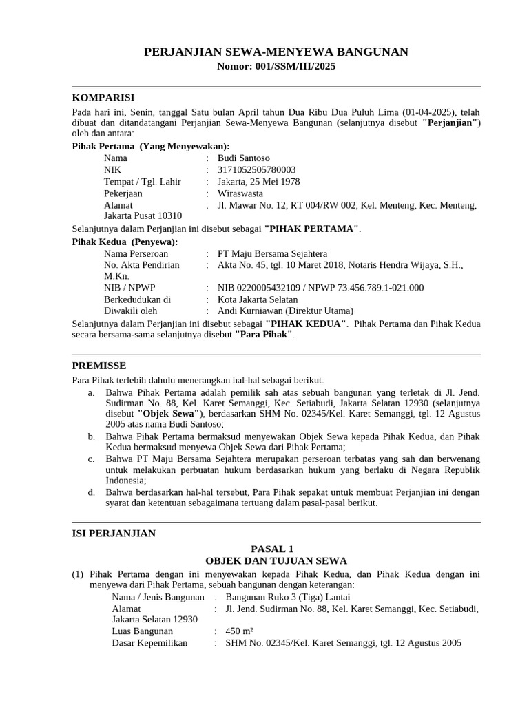 Perjanjian Sewa Menyewa | PDF