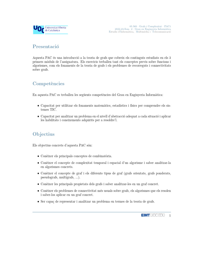 PEC1 Grafs I Complexitat 20231-1 | PDF