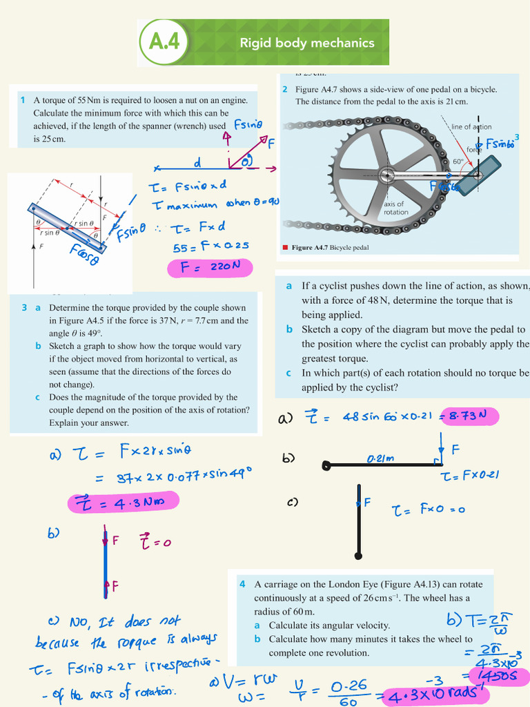 Hodder Book A4 Rigid Body Mechanics Teacher Answers | PDF | Torque ...