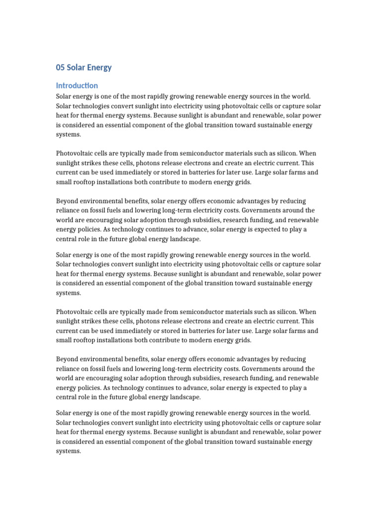 05 Solar Energy Long | PDF | Solar Power | Photovoltaics