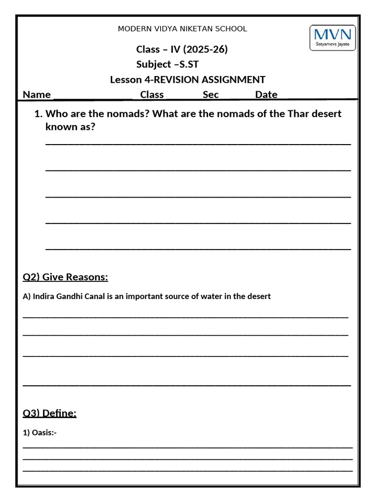 L-4 Grade 4 Revison Assignment 25-26 | PDF