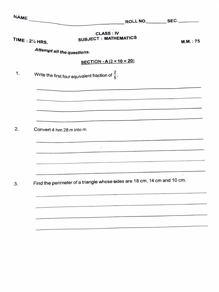 Grade 4 Sample Paper | PDF
