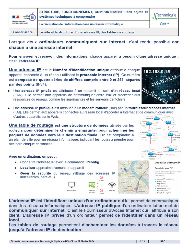 SFC1p Le Role Et La Structure Dune Adresse IP Des Tables de Routage | PDF