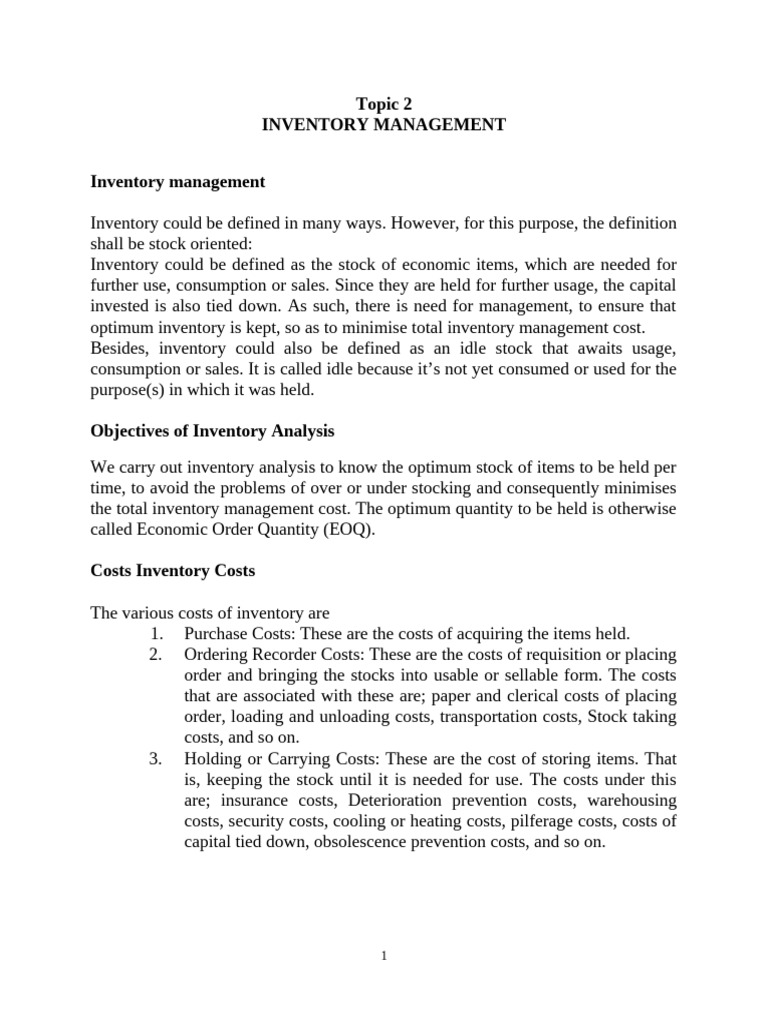 Inventory Management Note 2024 | PDF | Inventory | Business Economics